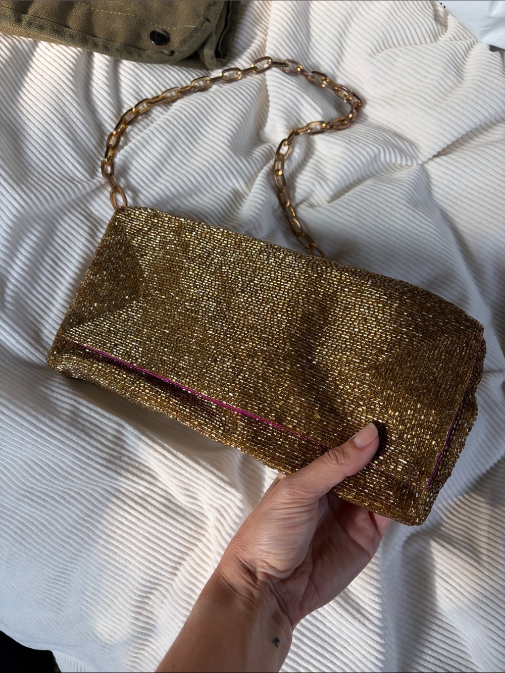 Vintage Gold Beaded Chain-Handle Bag